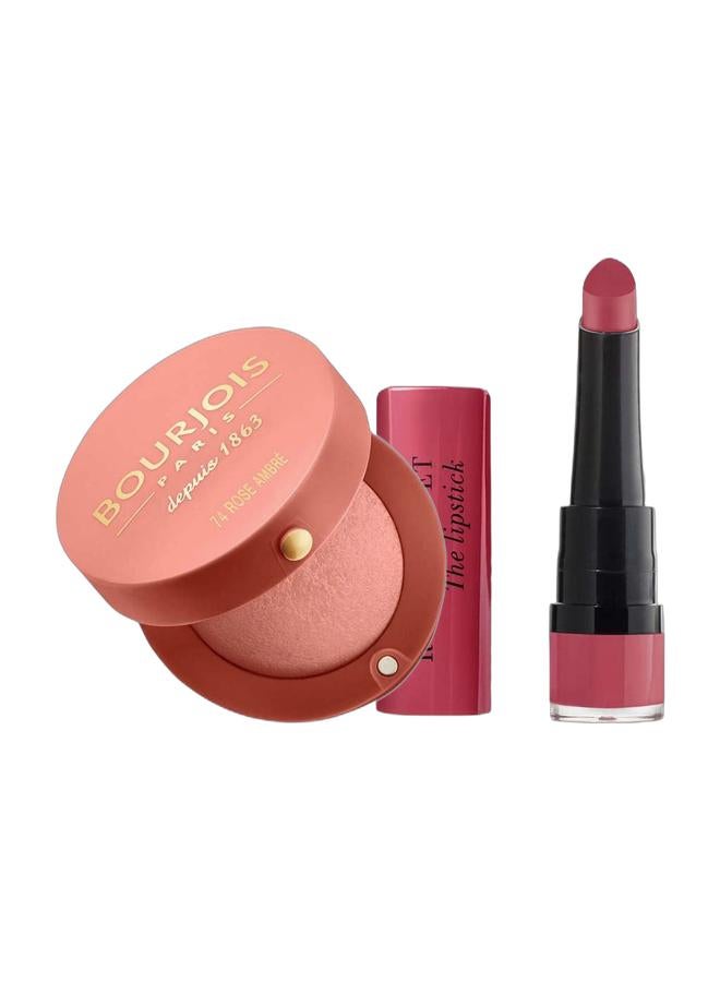 BOURJOIS PARIS Little Round Pot Blusher, 74 Rose ambre & Rouge Velvet The Lipstick 2.4 g 03 Hyppink Chic Bundle - Image 1